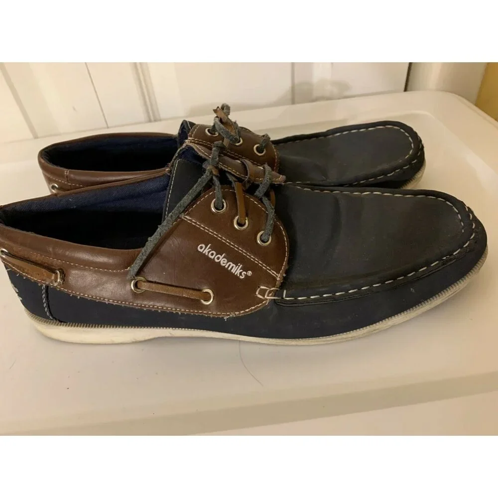Akademiks Men’s Sz 10 Comfort Lace Up Casual‎ Boat Shoe Loafers Blue Brown
